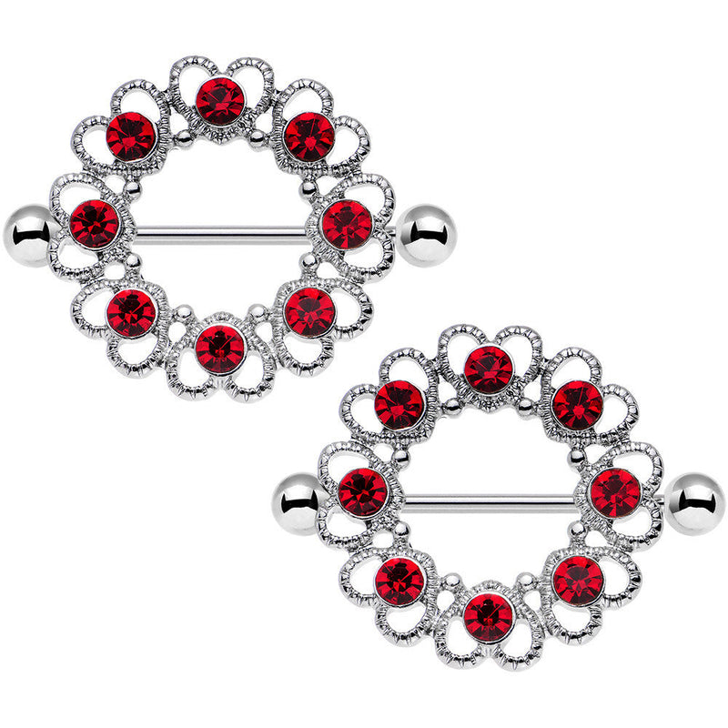 14G 1 1/16 Red Gem Daring Little Devil Halo Heart Nipple Shield Set