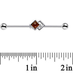 14G Brown Faux Tiger Eye Art Deco Industrial Barbell 38mm