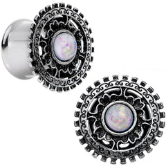 1/2 White Faux Opal Steel Finely Framed Double Flare Plug Set
