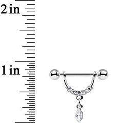 14G 3/4 Clear Gem Steel Drip Drop Dangle Nipple Ring Set