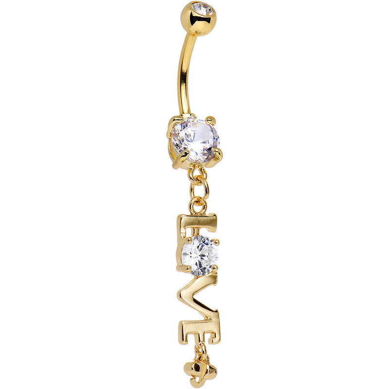 Clear Gem Gold Anodized Lots of Love Dangle Belly Ring