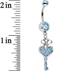 Aqua Gem Have a Heart Hold the Key Dangle Belly Ring
