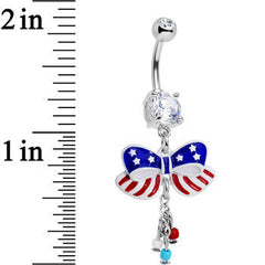 Clear Red Blue CZ Gem All American Flag Ribbon Dangle Belly Ring