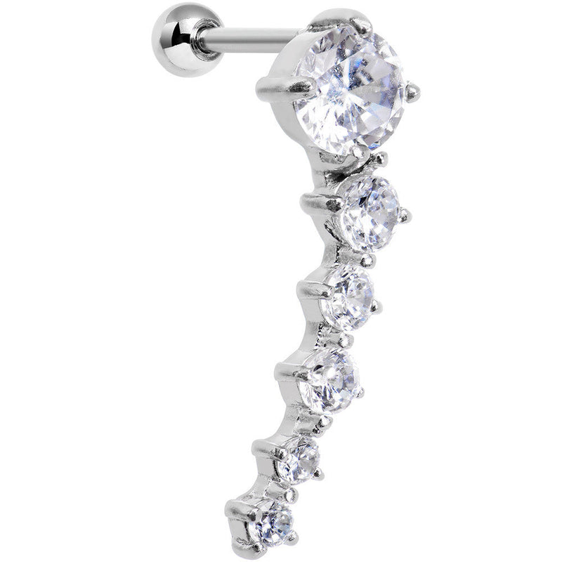 18G 5/16 Clear Gem Cascading Curved Left Ear Cartilage Earring