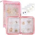 SUBGIU Jewelry Organizer Case Travel Clear Earring Organizer Case Transparent Jewelry Storage Book with Clear Zippered Jewelry Pouch (Pink With 80 Pcs small Jewelry Pouches)