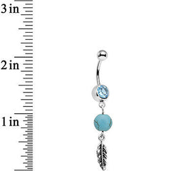 Aqua Gem Faux Turquoise Freedom Feather Dangle Belly Ring