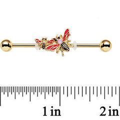 14G Pink Faux Opal Gold PVD Bumblebee Industrial Barbell 38mm