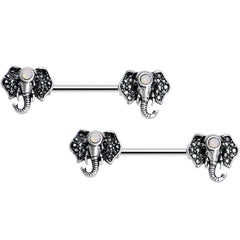 14G 9/16 White Faux Opal Elegant Elephant Nipple Ring Set