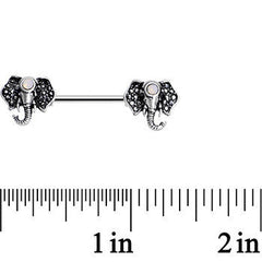 14G 9/16 White Faux Opal Elegant Elephant Nipple Ring Set