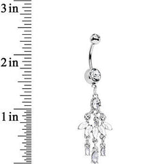 Clear Gem White Fan Chandelier Dangle Belly Ring