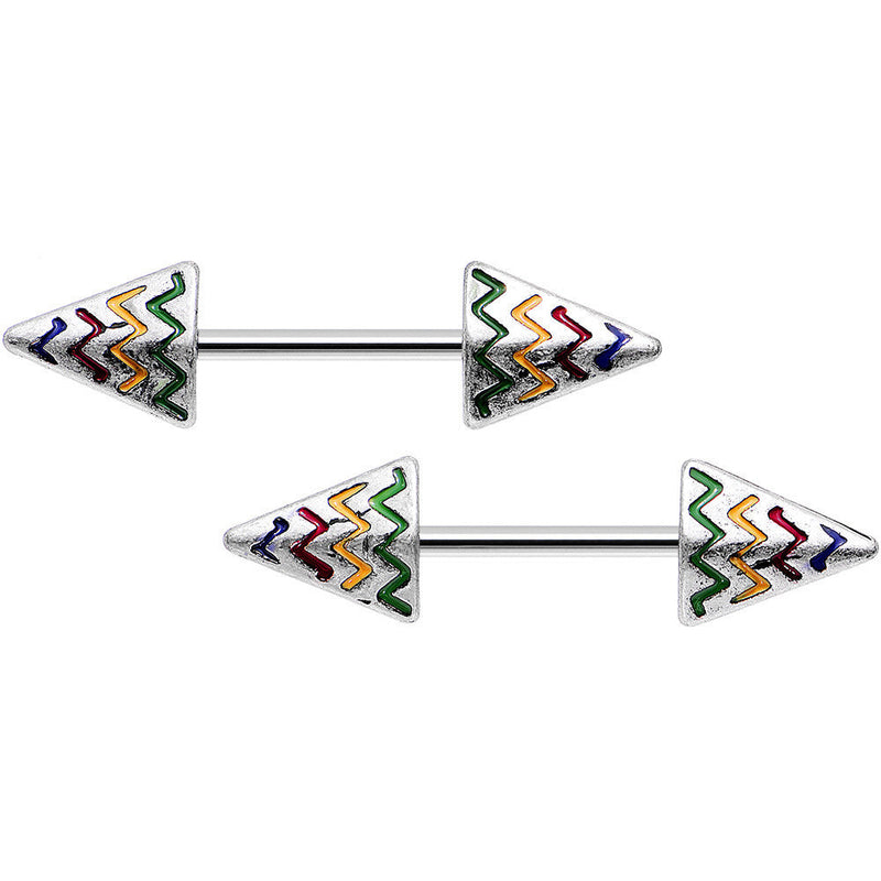 14G 9/16 Rainbow Chevron End with an Arrow Nipple Ring Set