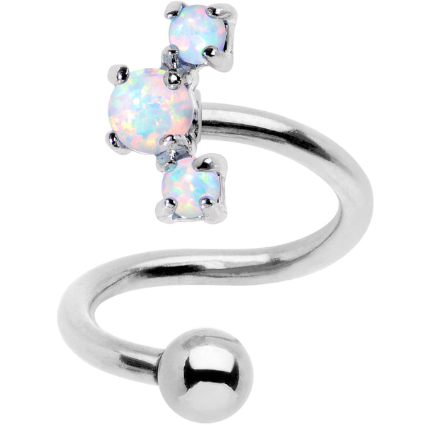 White Synthetic Opal Cluster Spiral Twister Top Mount Belly Ring