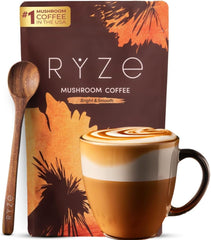 RYZE SUPERFOODS Mushroom Medium Roast Coffee USDA Organic with 6 Adaptogenic Mushrooms for Better Energy, Focus Digestion Immunity with Lions Mane & Turkey Tail 30 Pack of 1
