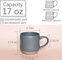 Bosmarlin Large Stoneware Speckled Coffee Mugs Set of 2, Big Tea Cup, 17 Oz, Dishwasher and Microwave Safe