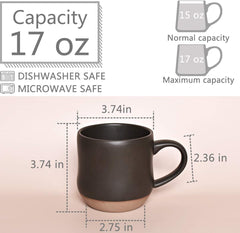 Bosmarlin Large Stoneware Speckled Coffee Mugs Set of 2, Big Tea Cup, 17 Oz, Dishwasher and Microwave Safe