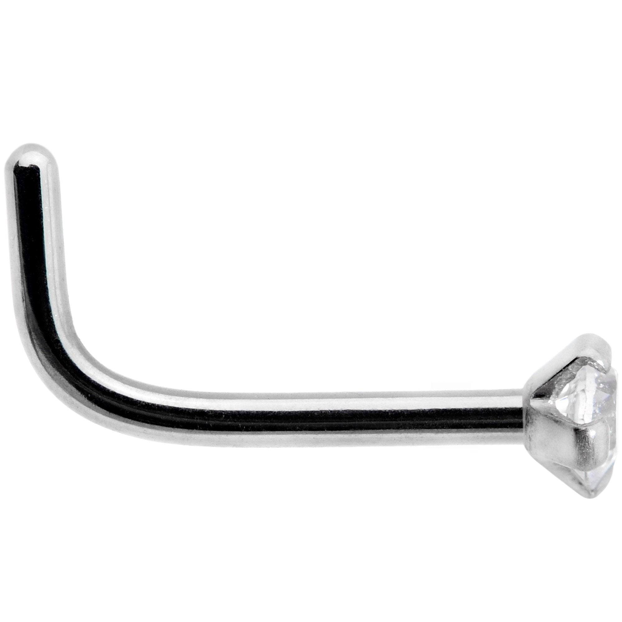 18G 1/4 Clear 2mm CZ Gem Grade 23 Titanium L Shaped Nose Ring