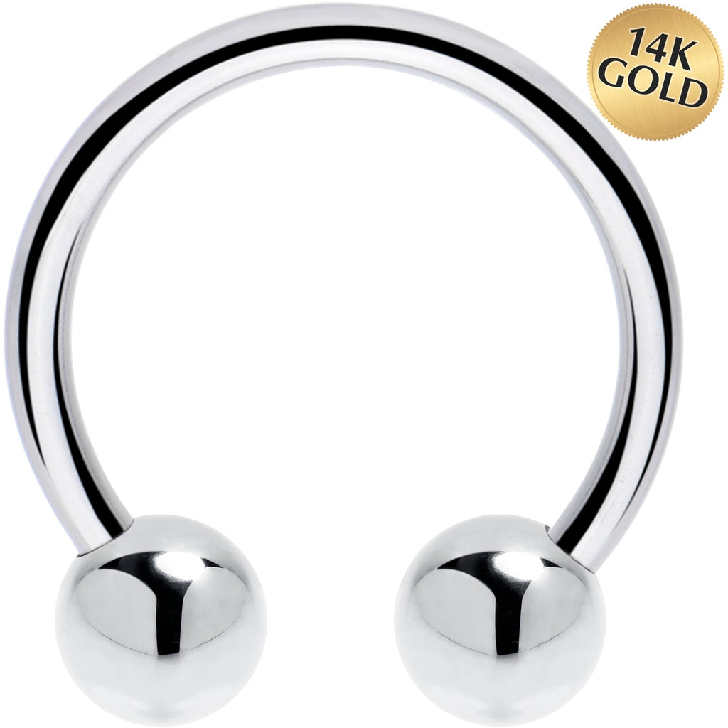16G 1/2 Solid 14K White Gold Horseshoe Circular Barbell