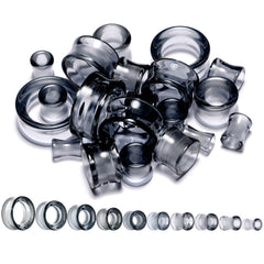 Translucent Black Glass Tunnel Plug Set 2G to 1 Inch