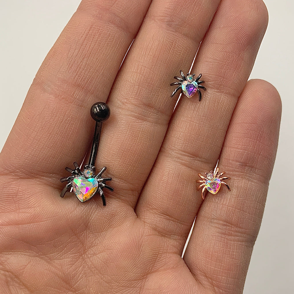 16G 1/4 Aurora Gem Rose Gold Tone Heart Spider Cartilage Tragus