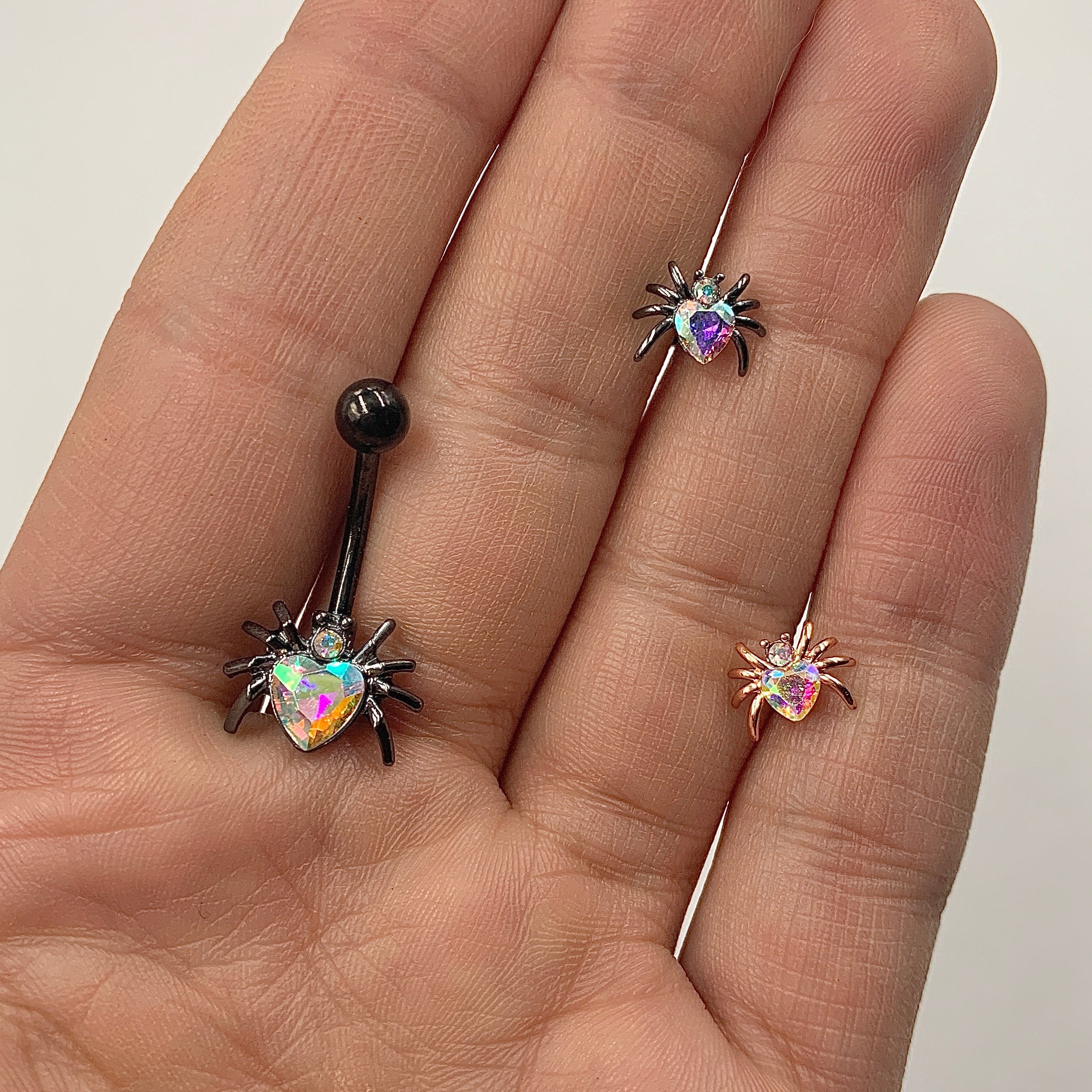 16G 1/4 Aurora Gem Rose Gold Tone Heart Spider Cartilage Tragus