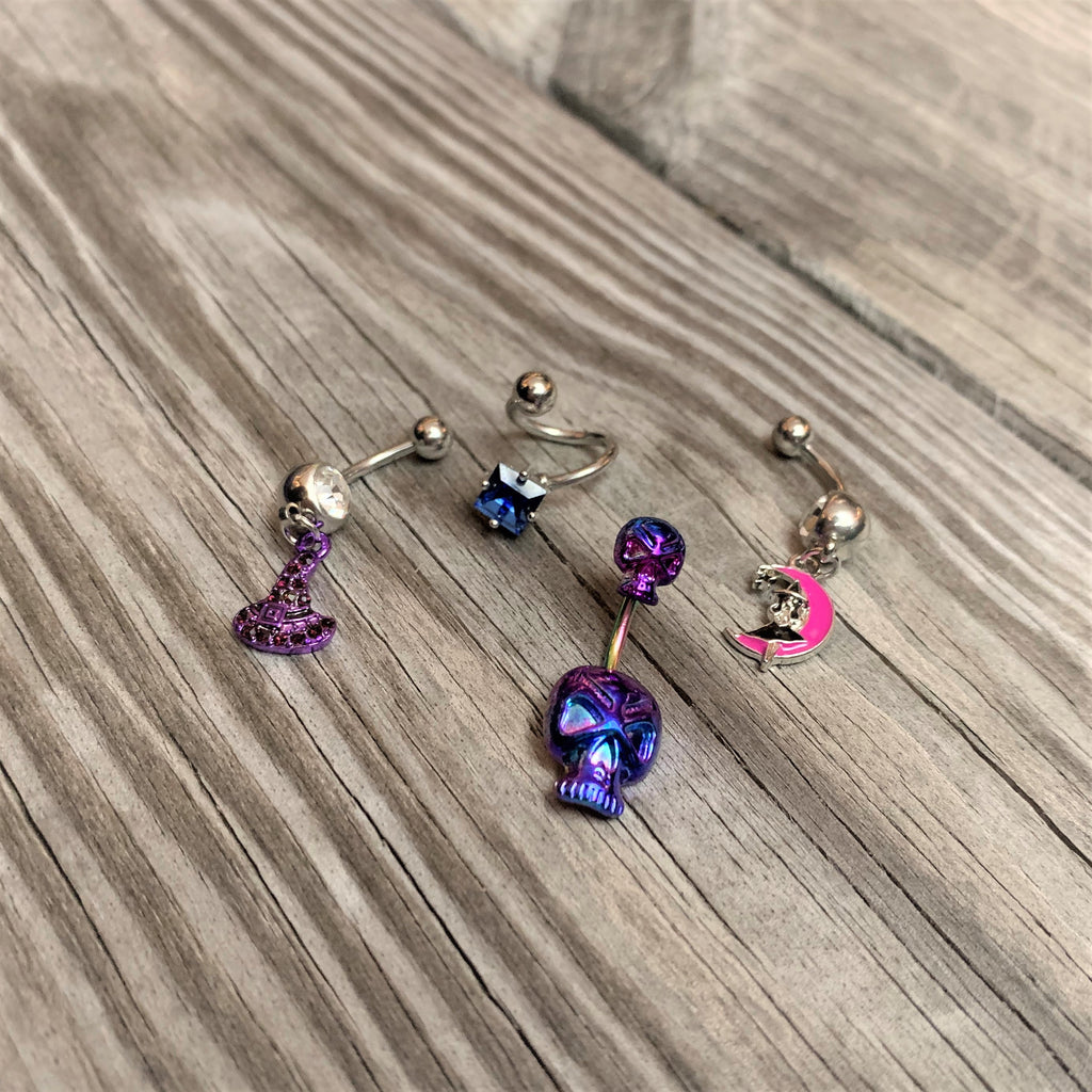 Rainbow Scary Double Skull Halloween Double Mount Belly Ring