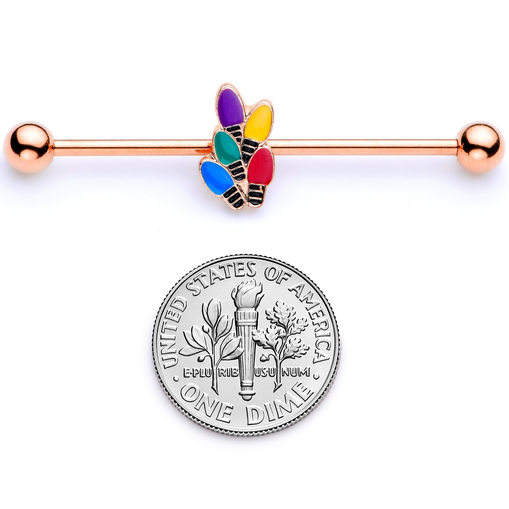 14G Rose Gold Tone Christmas Lights Industrial Barbell 38mm