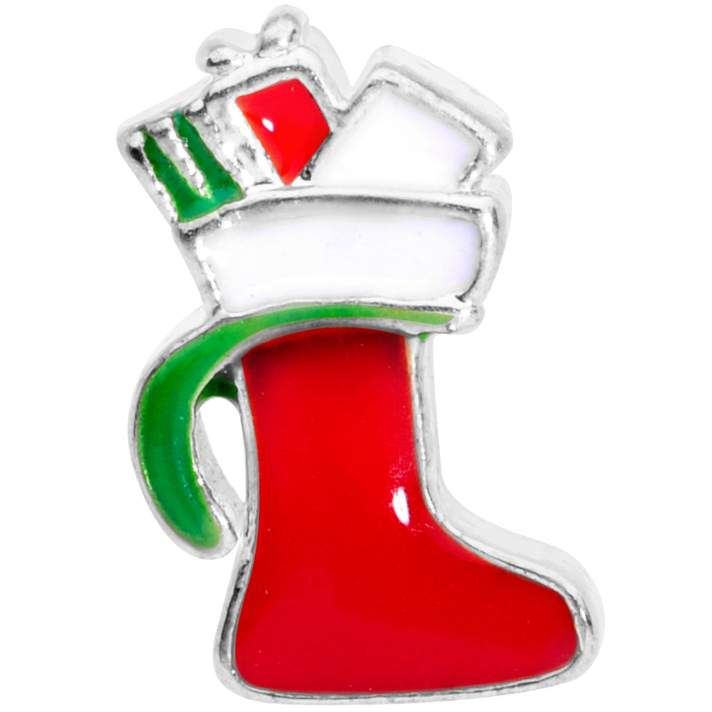 20G 7mm Red White Christmas Stocking Nose Bone