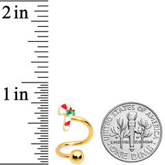 14G 3/8 Gold Tone Candy Cane Christmas Spiral Twister Belly Ring