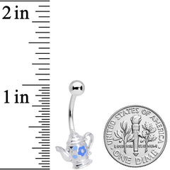 Blue Flower Tea Time Coffee Pot Belly Ring
