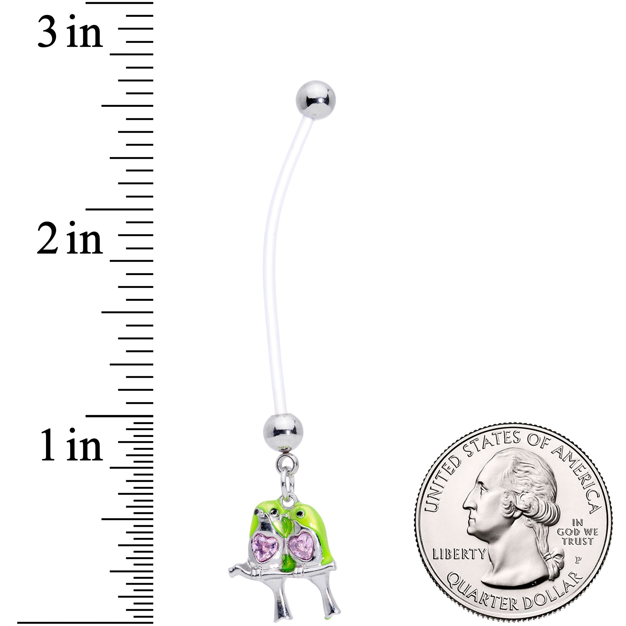 Pink Gem Green Little Lovebirds Twins Dangle Pregnancy Belly Ring