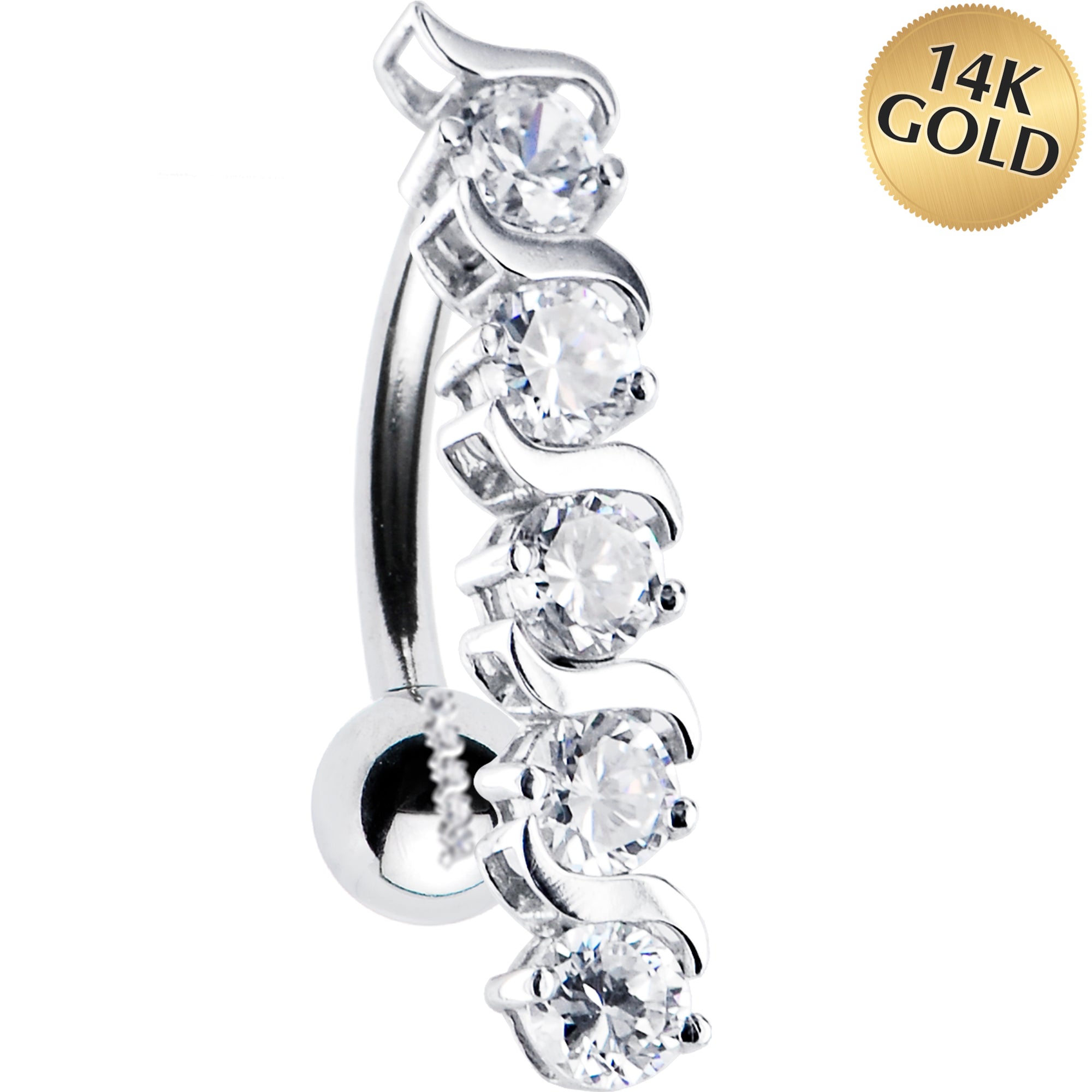 16G Solid 14K White Gold TOP DROP Cubic Zirconia DELIGHT Belly Ring