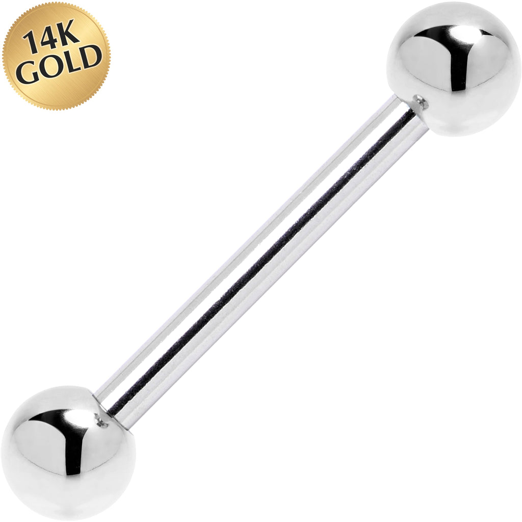 Solid 14k White Gold Straight Barbell Ring 16G 3/8 3mm