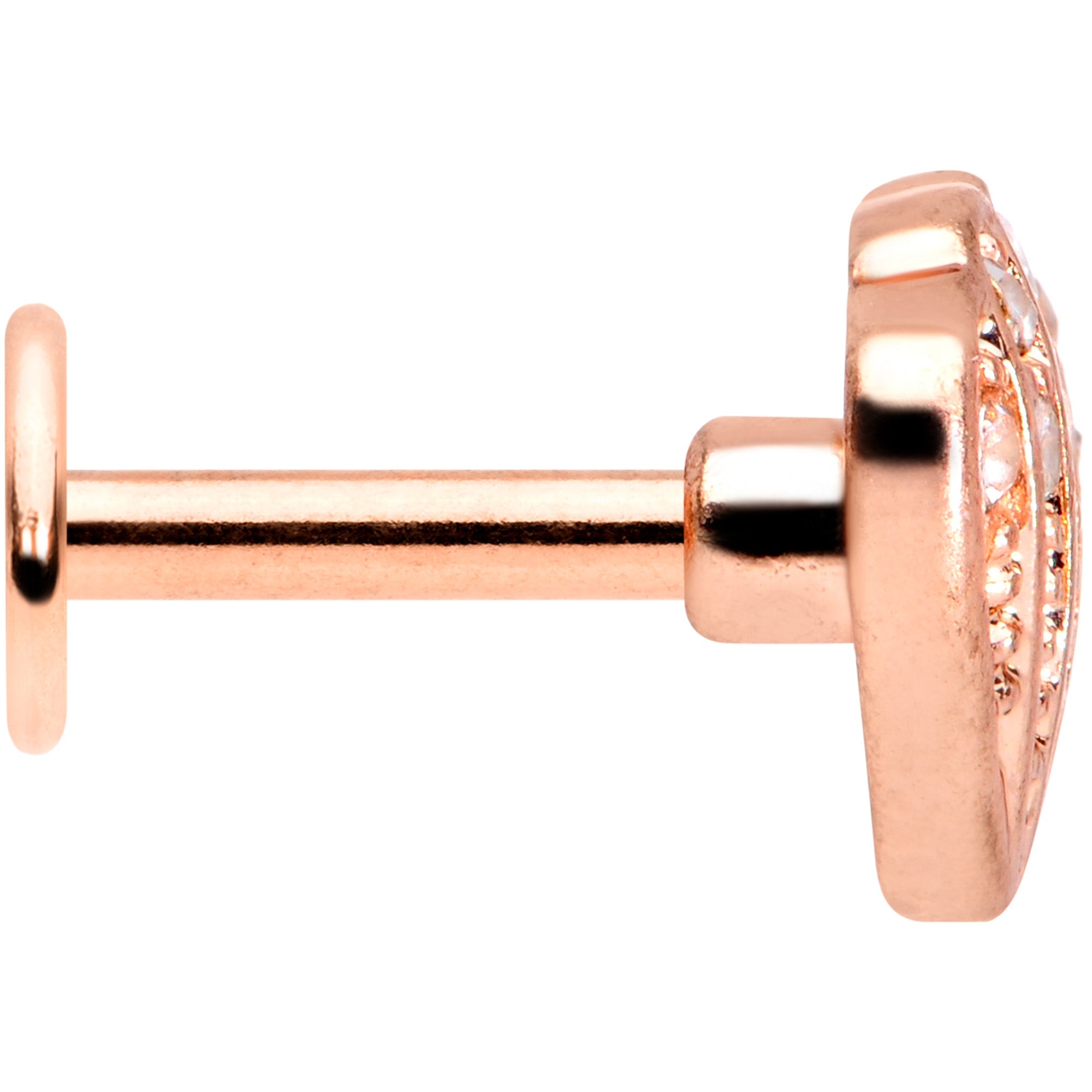 16G 1/4 Clear Gem Rose Gold Tone Shell Labret Monroe Tragus