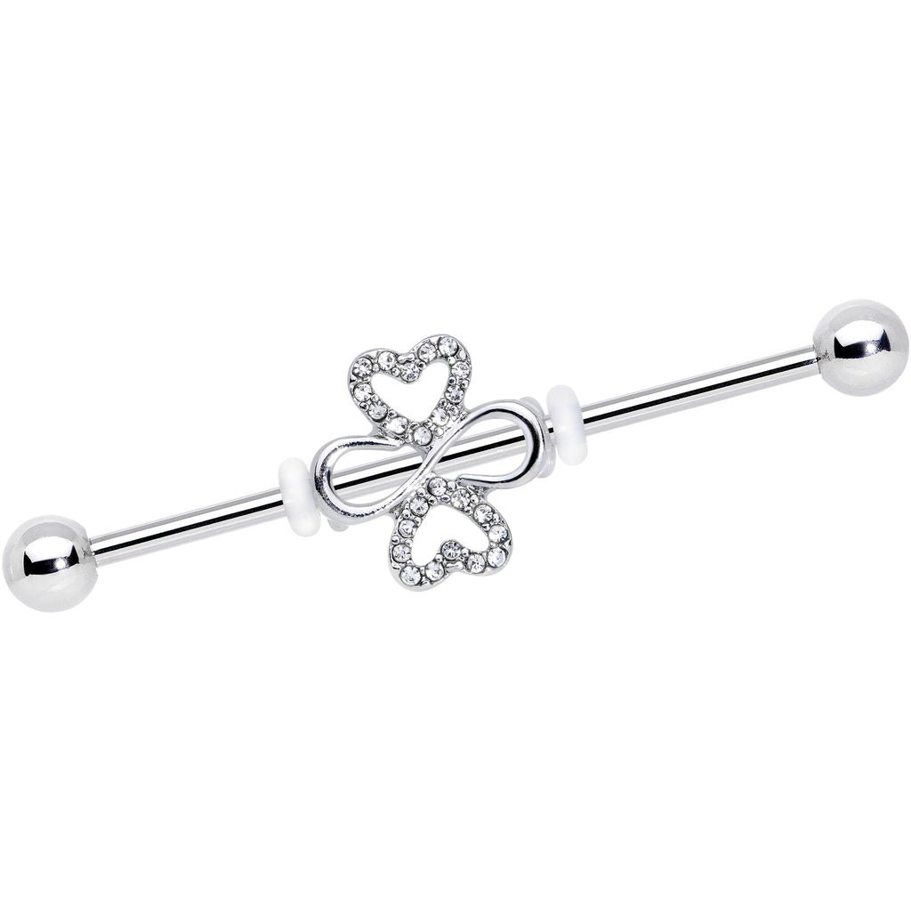 14G Clear Gem Heart Shamrock St Patricks Industrial Barbell 38mm