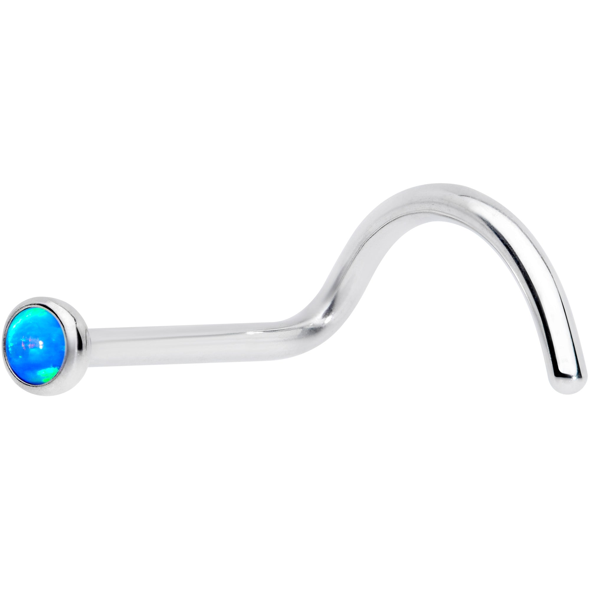 20G 7mm Blue 2mm Synthetic Opal Titanium Left Nose Ring Screw