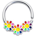 16G 3/8 Rainbow Hippie Flower Septum Ring