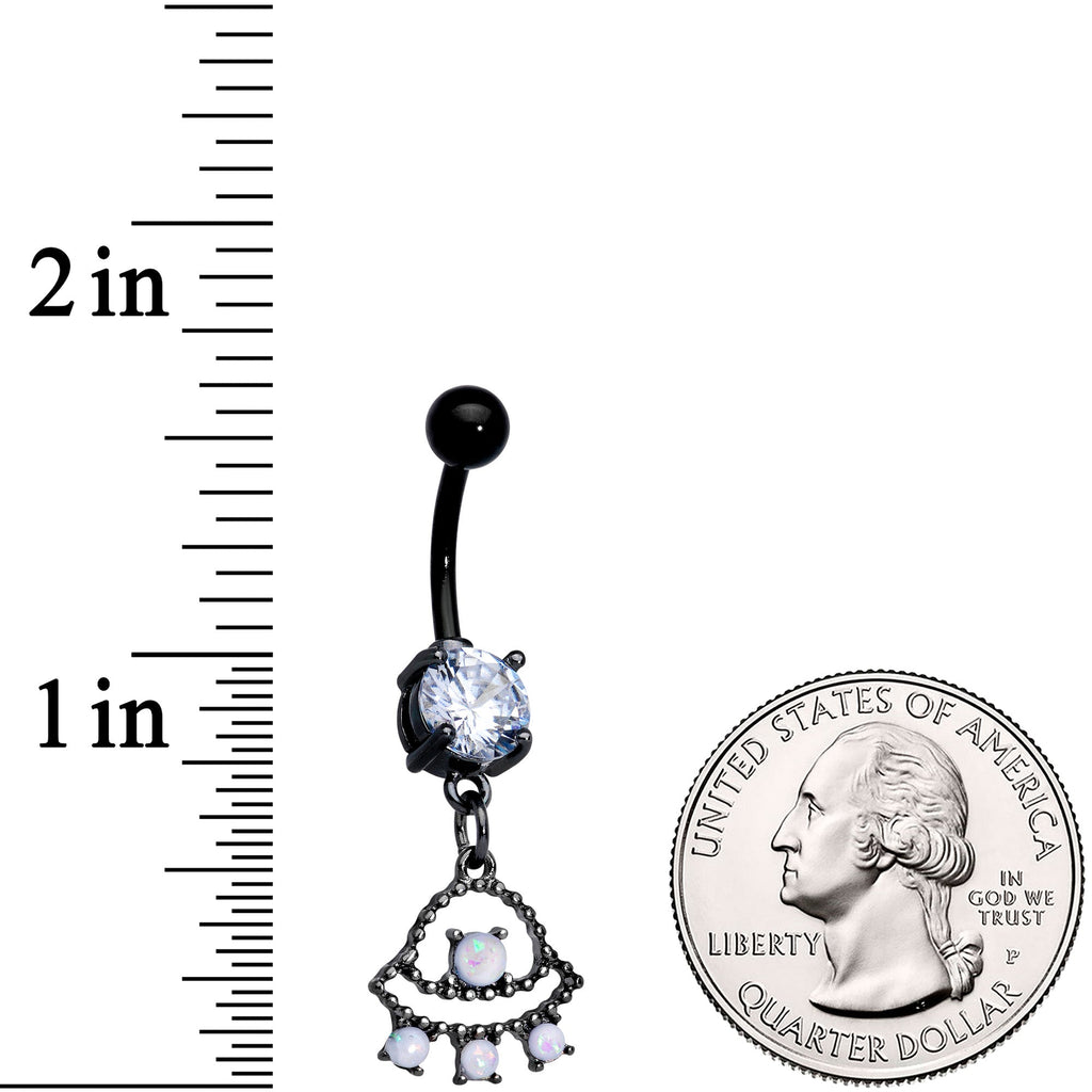 Clear CZ Gem Black White Faux Opal UFO Dangle Belly Ring