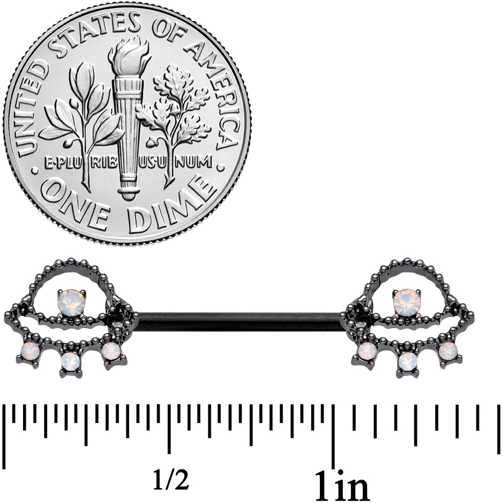 14G 9/16 White Faux Opal Black UFO Barbell Nipple Ring Set