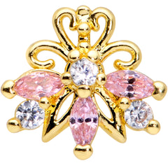 16G 5/16 Clear Pink CZ Gem Gold Tone Looping Labret Monroe Tragus