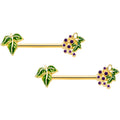 14G 9/16 Gold Tone Yummy Grapes Barbell Nipple Ring Set