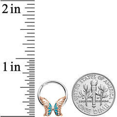 16G 3/8 Bit of Blue Butterfly Hinged Segment Ring