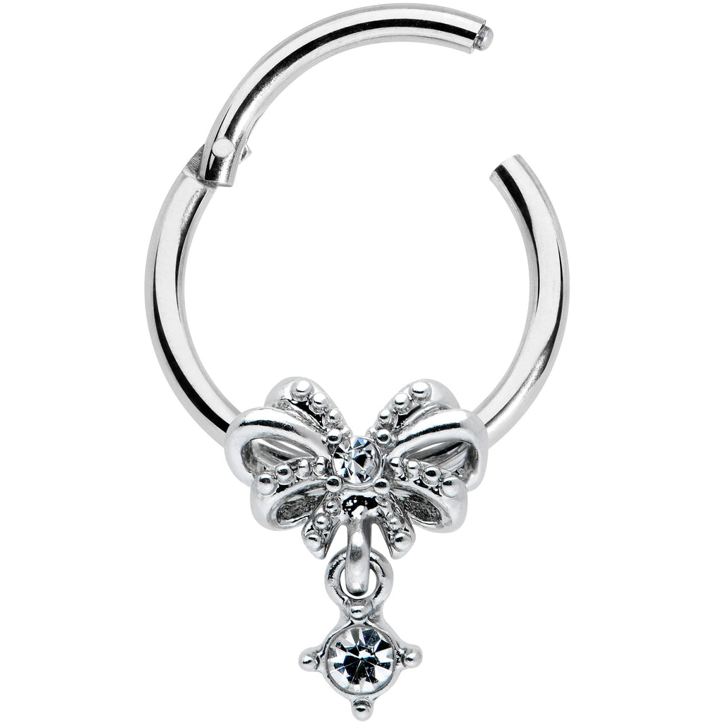 16G 3/8 Clear Gem Looping Bow Hinged Segment Ring
