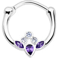 16G 3/8 Clear Purple Gem Classic Cluster Septum Clicker