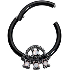 16G 3/8 White Faux Opal Black UFO Hinged Segment Ring