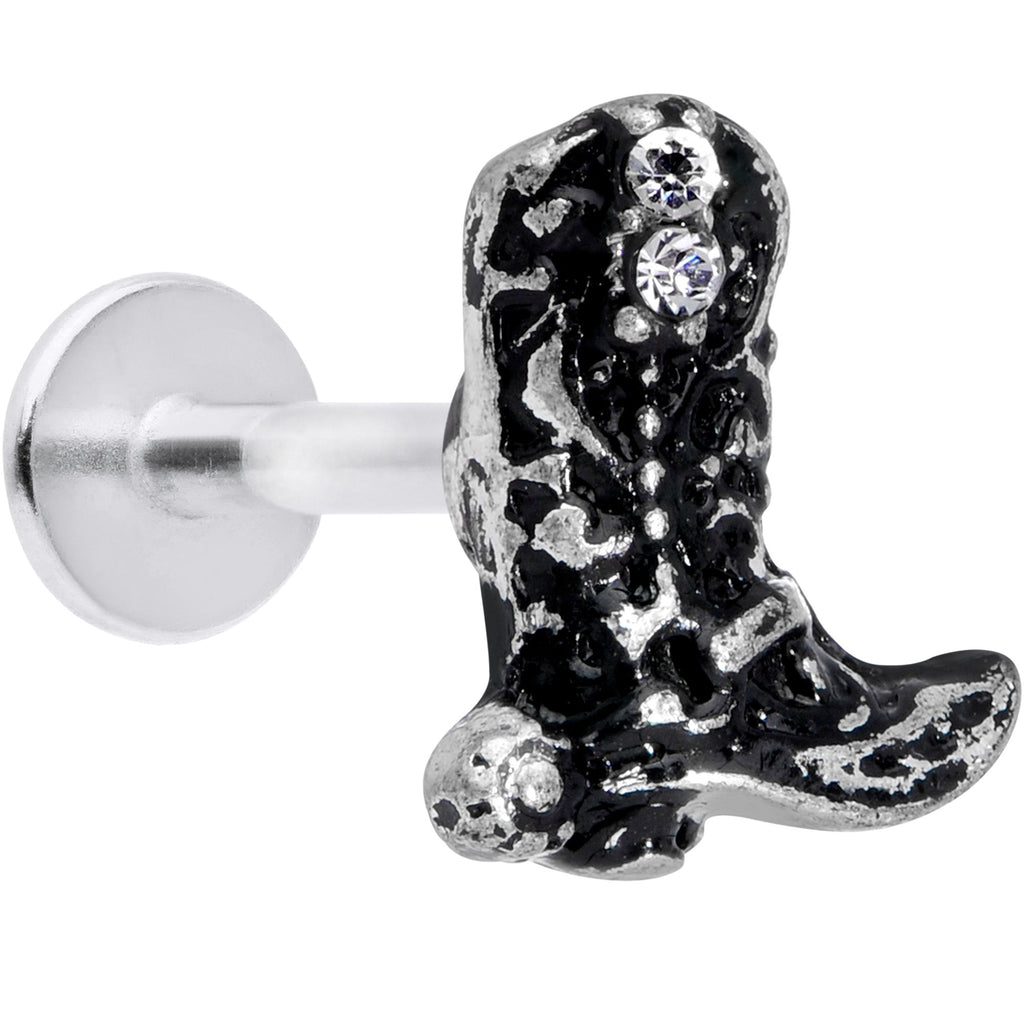 16G 5/16 Clear Gem Cowboy Boot Labret Monroe Tragus