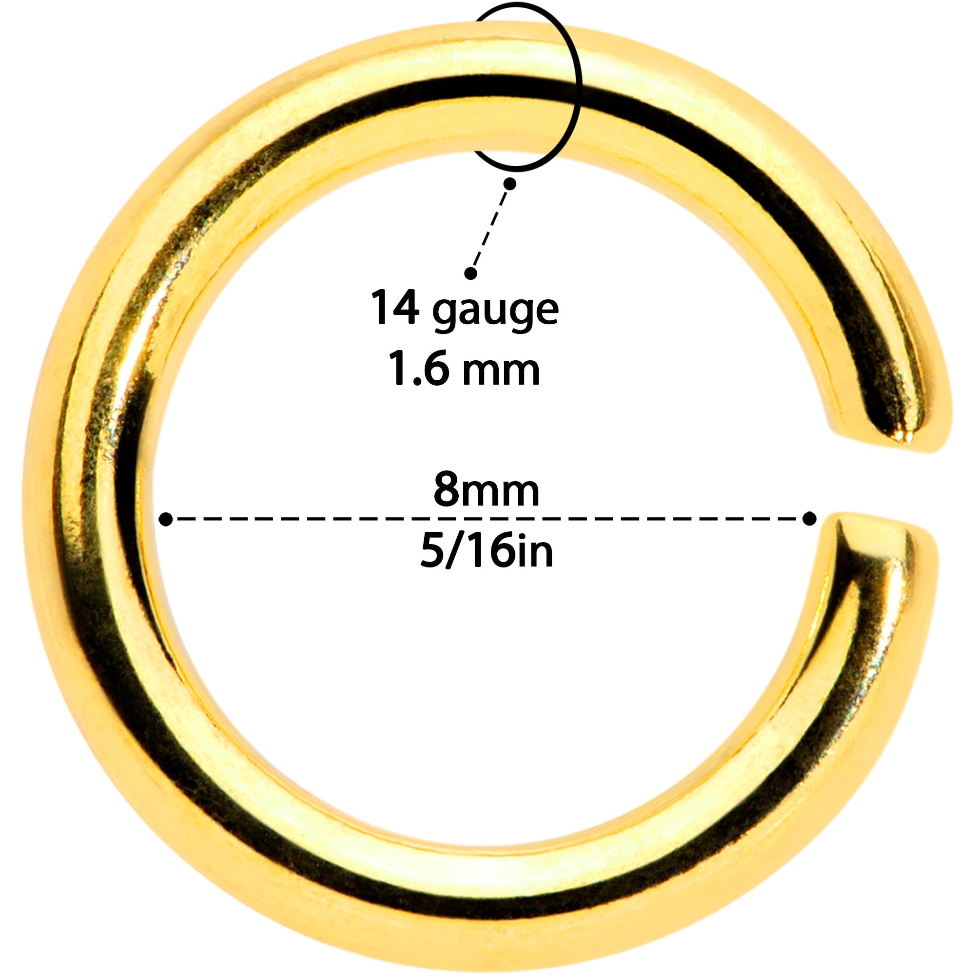 14G 5/16 Gold Tone Anodized Seamless Cartilage Ring Set of 12
