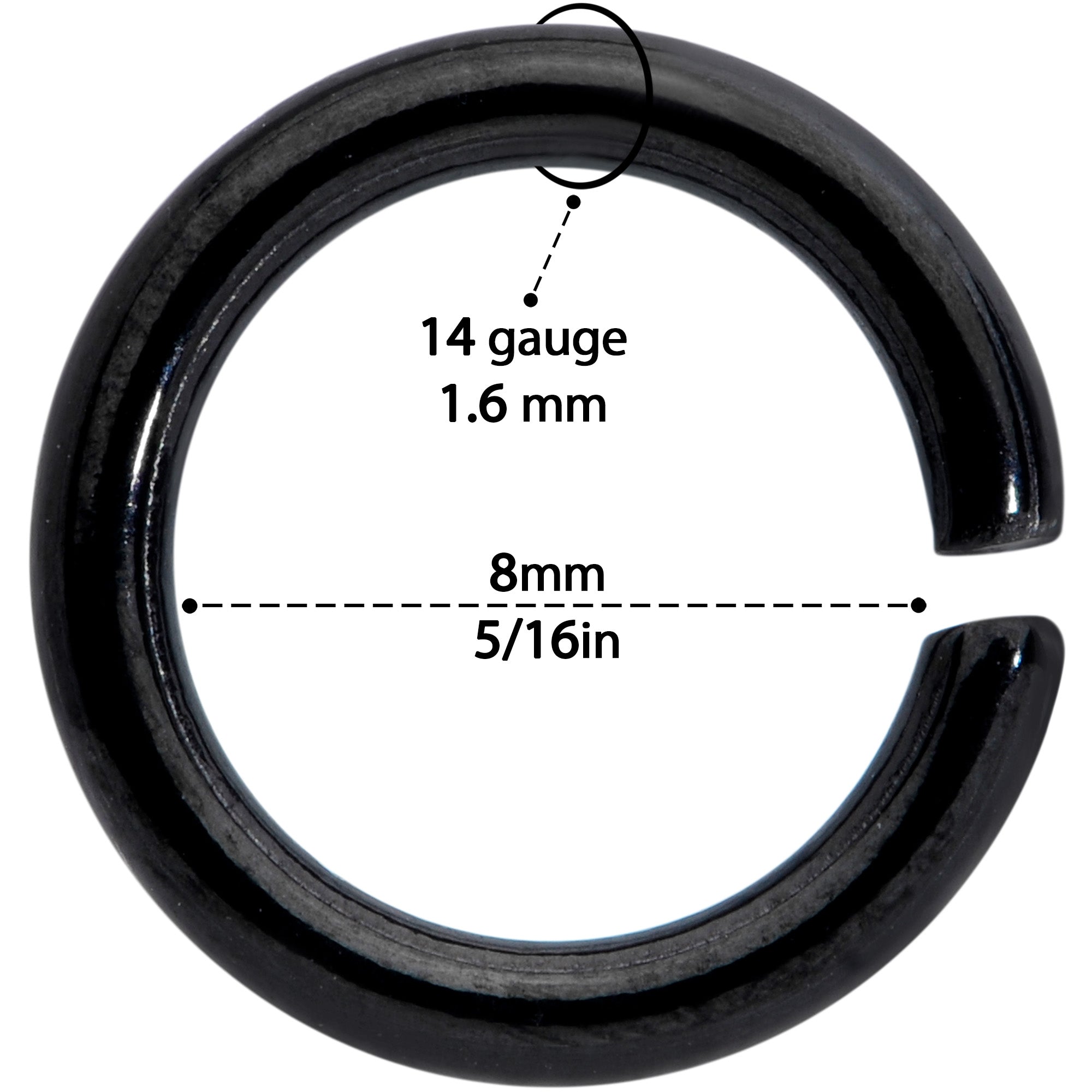 14G 5/16 Steel Black Anodized Seamless Cartilage Ring Set of 12