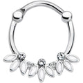 16G 3/8 Clear Gem White Leaves Septum Clicker
