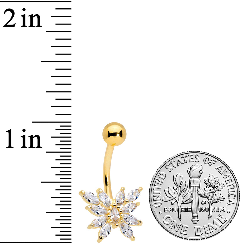 Clear CZ Gem Gold Tone Plated Stylized Butterfly Belly Ring