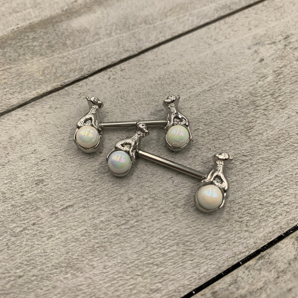 14G 9/16 Aurora Orb Baby Bear Barbell Nipple Ring Set